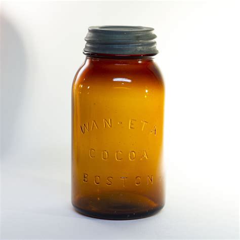 Wan Eta Cocoa Amber Glass Quart Size Mason Jar Circa 1920 To 1930 The Townhouse Antiques And Vintage