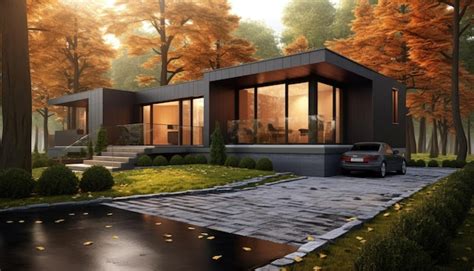 Premium AI Image | A house with a driveway and a car in the driveway.