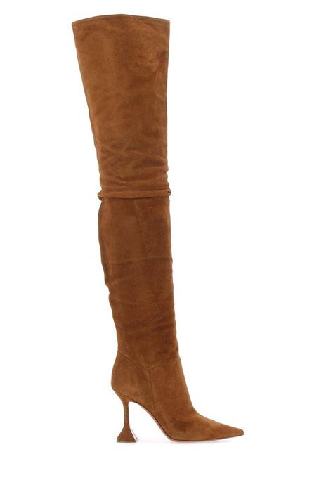 AMINA MUADDI Olivia Thigh High Heeled Boots In Brown Lyst