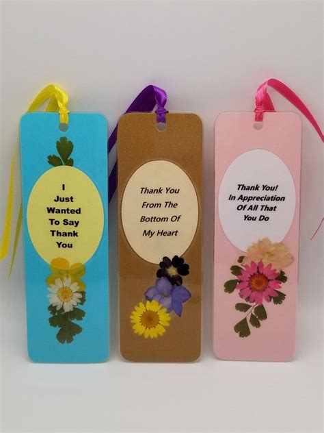 Thank You Quotes - Set of 3 Pressed Flower Bookmarks