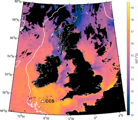 Sea surface temperature (SST) [°C] around the British Isles during... | Download Scientific Diagram