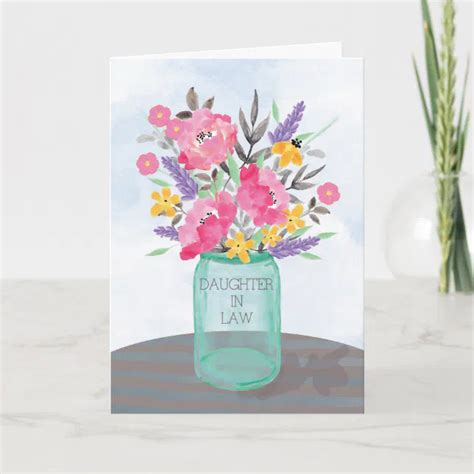 Daughter In Law Mothers Day Jar Vase With Flowers Card Zazzle