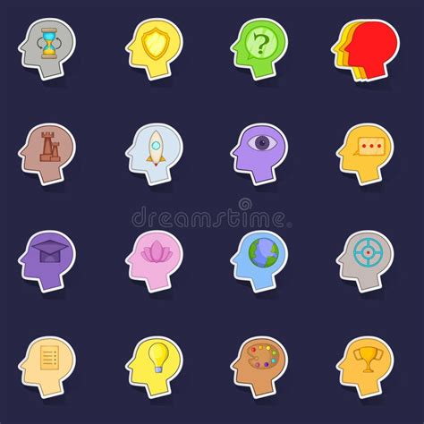 Human Mind Head Icons Set Vector Sticker Stock Vector Illustration Of