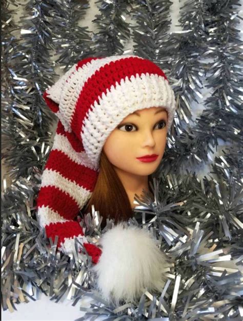 Crochet Elf Hat Striped Hat Crochet Christmas Hat Red - Etsy