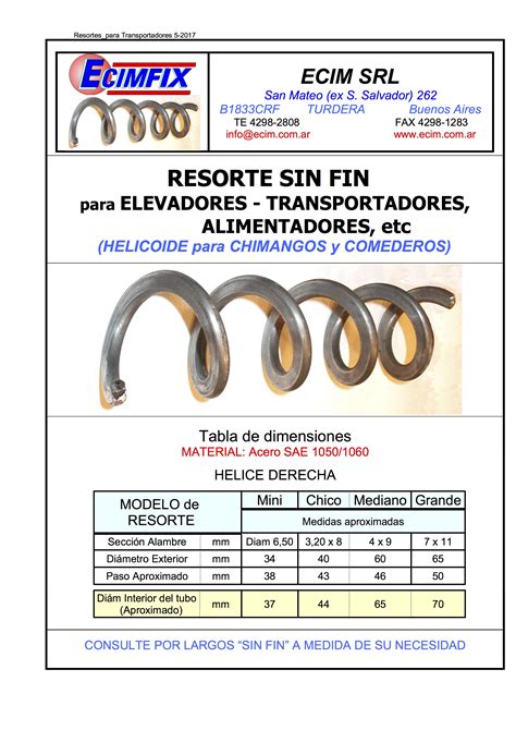 Resortes Ecimfix Matricería Fatiga Grandes Dimensiones Acero Inox