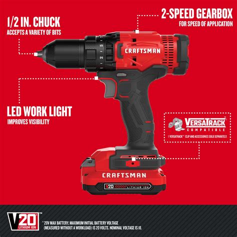 V20 Cordless 1 2 In Drill Driver Kit 1 Battery CRAFTSMAN