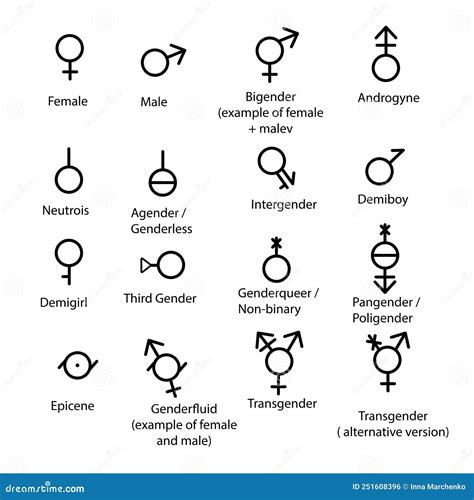 Vector Outlines Icons Of Gender Symbols Stock Vector Illustration Of Binary Nonbinary 251608396