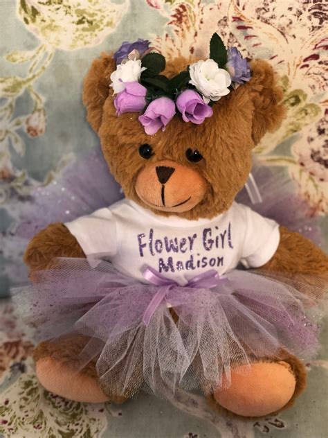 Flower Girl Personalized Brown Teddy Bear Large Bear Etsy Flower