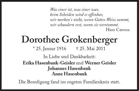 Traueranzeigen Von Dorothee Grokenberger Sz Gedenken De