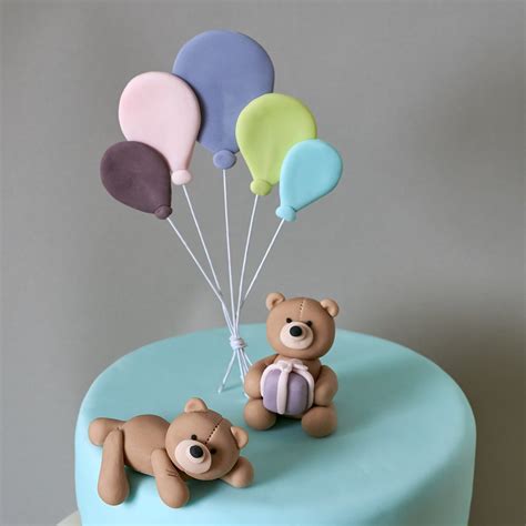 Cute Fondant Teddy Bears And Balloons Cake Topper Bunch Of 5 Etsy