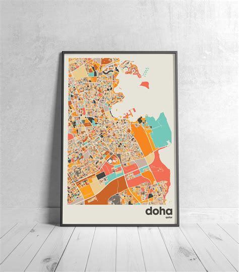 Doha Map Print Colorful Map Minimalist Doha Print Qatar City Map