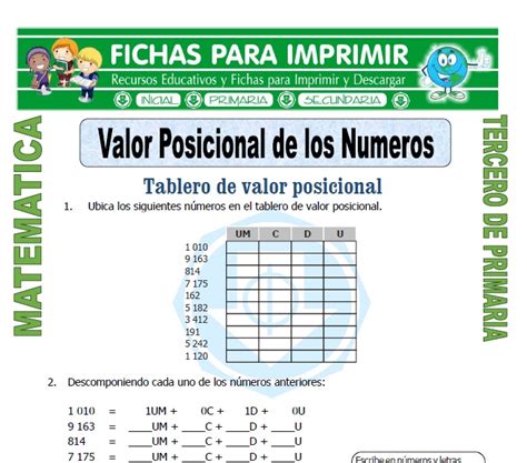 Valor Posicional Para Tercero De Primaria Fichas Para Imprimir