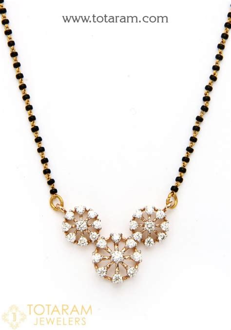 Mangalsutra Nallapusalu With Diamond Pendant Black Beads Chain In