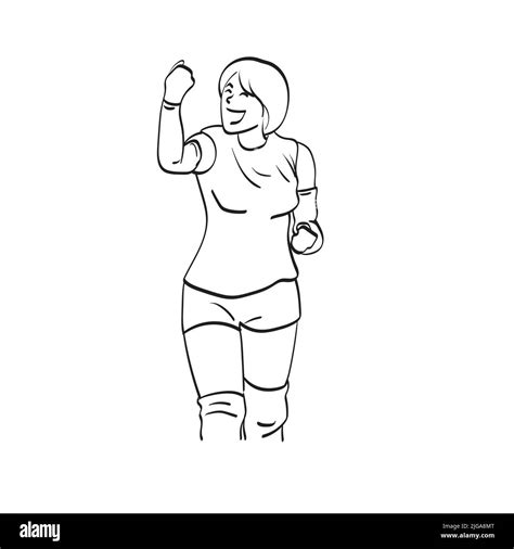 Line Art Weibliche Volleyballspielerin Mit Ihrer Feier Illustration