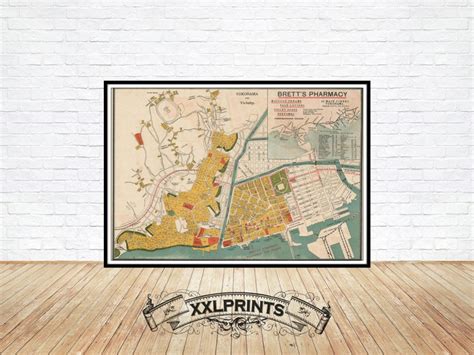 Old Map Of Yokohama Japan City Plan Antique Fine Etsy