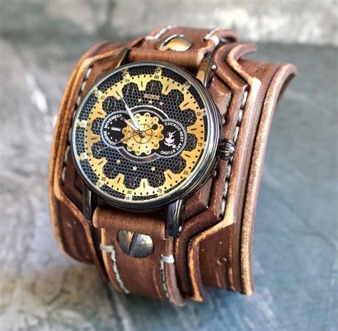 Steampunk Uhr Leder Uhr Manschette Herren Armbanduhr Etsy