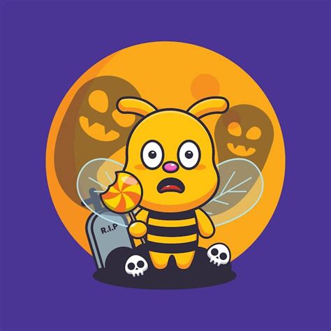 Premium Vector Cute Bee Scared By Ghost In Halloween Day Cute Halloween Cartoon Illustration