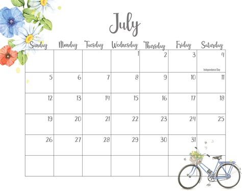 Cute July Calendar