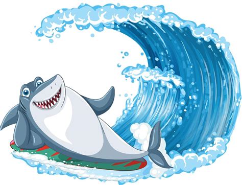 Cute shark surfing on white background 12496153 Vector Art at Vecteezy