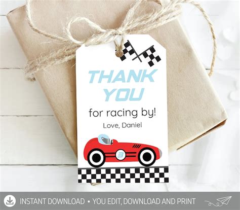 Race Car Birthday Thank You Tag Digital Vintage Car Favor Etsy Canada