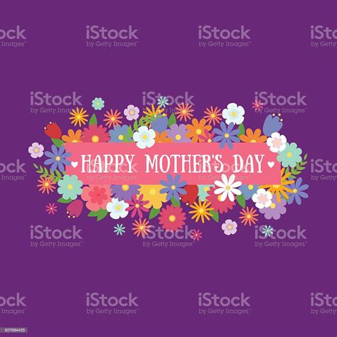 Vector Illustraion Bouquet Of Flowers Greeting Cart Happy Mothers Day