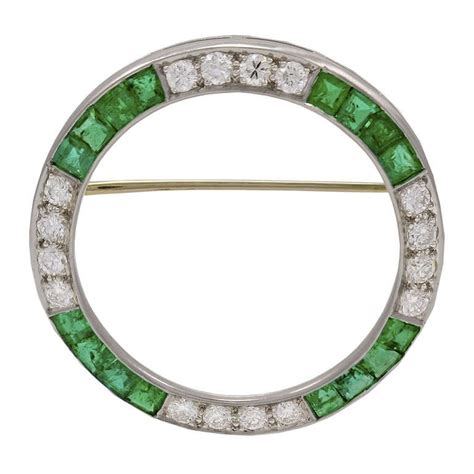 Emerald And Diamond Circle Pin At 1stdibs