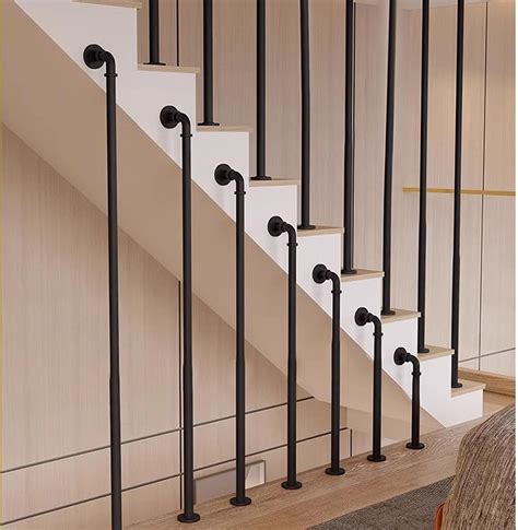 Black Industrial Handrails For Indoor Steps Hand Rail Stairs Wrought