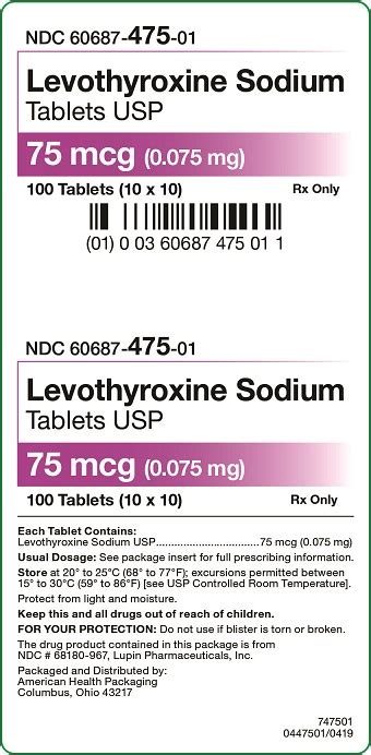 Rx Item Levothyroxine 75mcg 100 Tab By Ahp Gen Synthroid Unit Dose