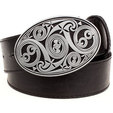 Fashion Mens Belt Round Swirl Metal Buckle Belts Simple Irregular