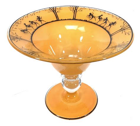 Lot Vintage Art Deco Orange And Clear Glass Compote