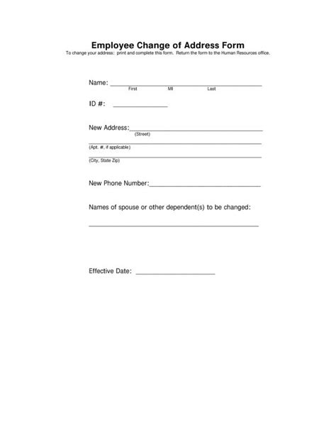 Printable Change Of Address Form For Employees Printable Forms Free