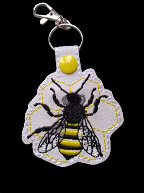 Bee Keyring Embroidered Bumble Bee Gifts Bee Key Fob Bees Etsy