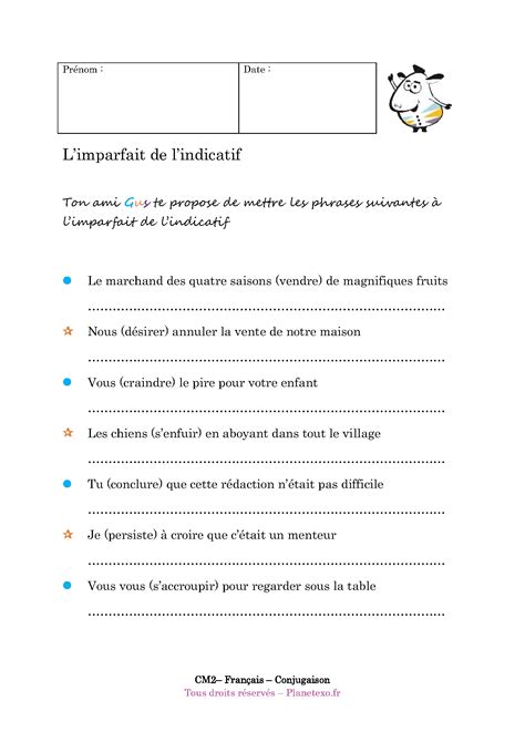 imparfait cm2 exercices imprimer exercice imparfait cm2 français