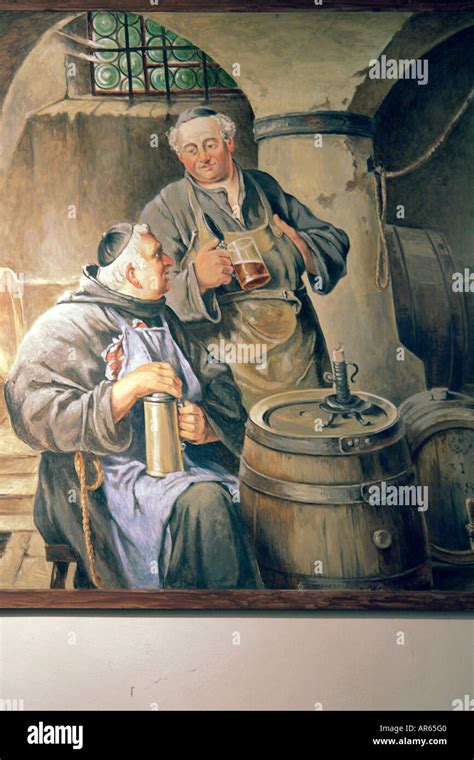 Old Painting Of Monastery Monks Brew Beer Munich Bavaria Germany Stock