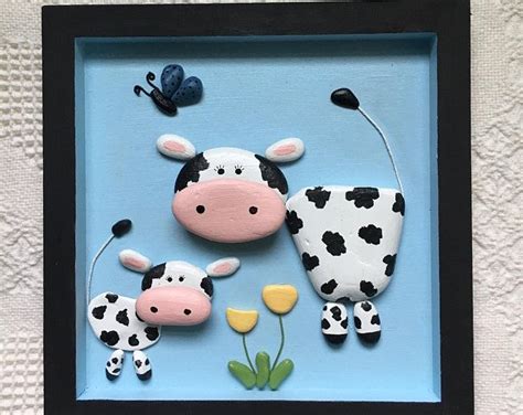 Cow Decor Cow Wall Art Painted Pebble Art Framed Nursery Etsy Acrylic