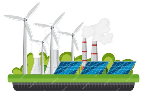 Premium Vector Green Energy Concept With Solar Panels And Wind Turbines