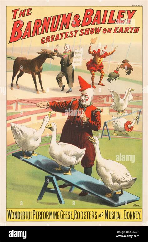 Vintage Barnum Bailey Circus Poster Showing Clowns With Performing