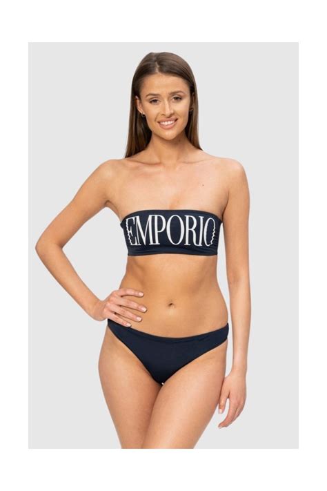 Emporio Armani Granatowe Bikini Z Bia Ym Logo