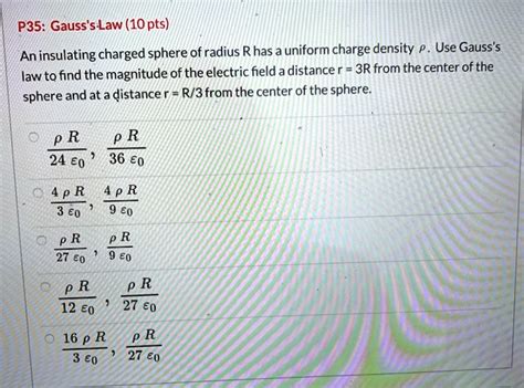 Solved P35 Gausss Law 10 Pts Aninsulating Charged Sphere Of Radius