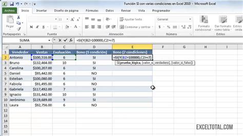 Función SI con varias condiciones en Excel 2010 YouTube