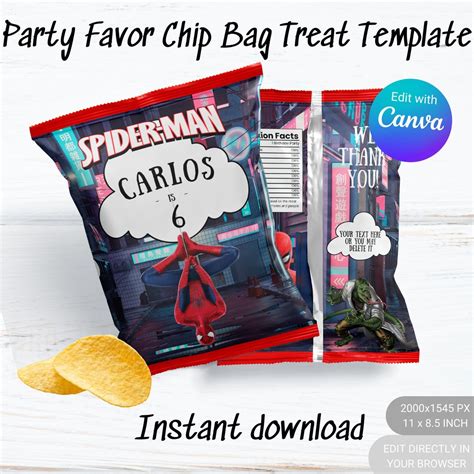 Editable Spider Man Chip Bag Template Marvel DIY Etsy Australia