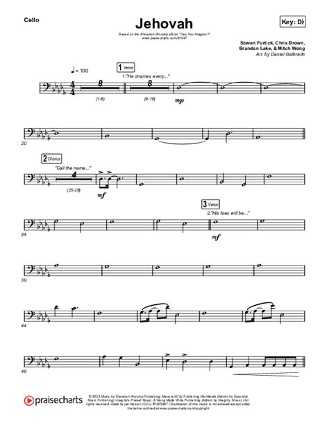 Jehovah Cello Sheet Music PDF Elevation Worship Chris Brown