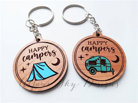 Happy Campers Keychain Svg File Glowforge Keychain Files Etsy