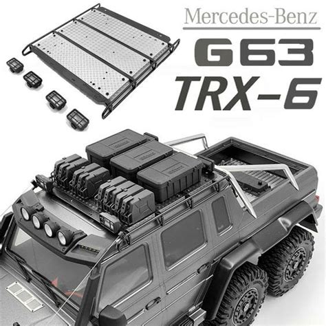 Metal Car Roof Luggage Rack And Spotlight For Traxxas Trx 6 Benz G63 Rc