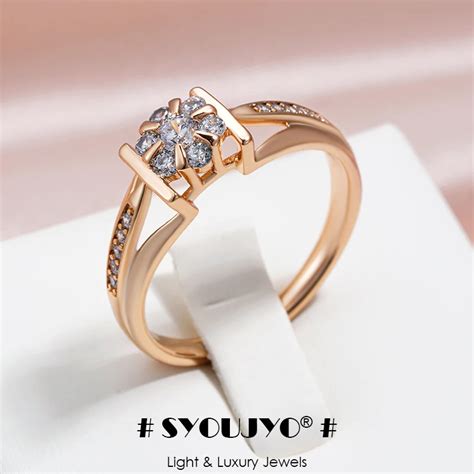 SYOUJYO White Natural Zircon Rings For Women Vintage 585 Gold Color