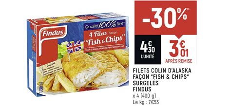 Promo Filets Colin D alaska Façon fish Chips Surgelés Findus chez