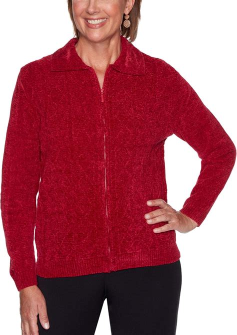 Alfred Dunner Women S Classics Acrylic Chenille Zip Cardigan At Amazon