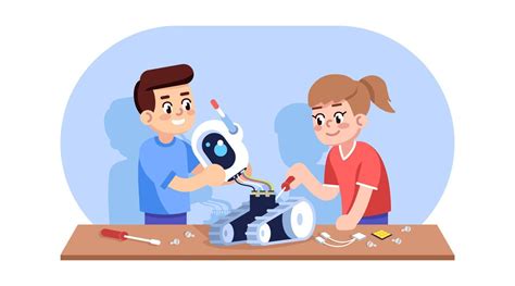 Robotics Course For Children Flat Vector Illustration Learning