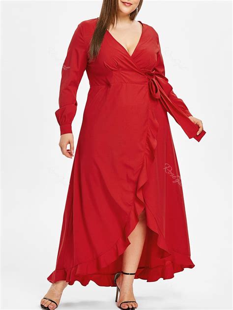 31 Off Plunge Plus Size Ruffle Hem Wrap Maxi Dress Rosegal