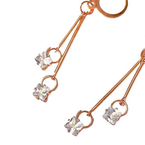 Buy Ayesha Square White Crystal Diamante Stud Rose Gold Toned Hoop Drop